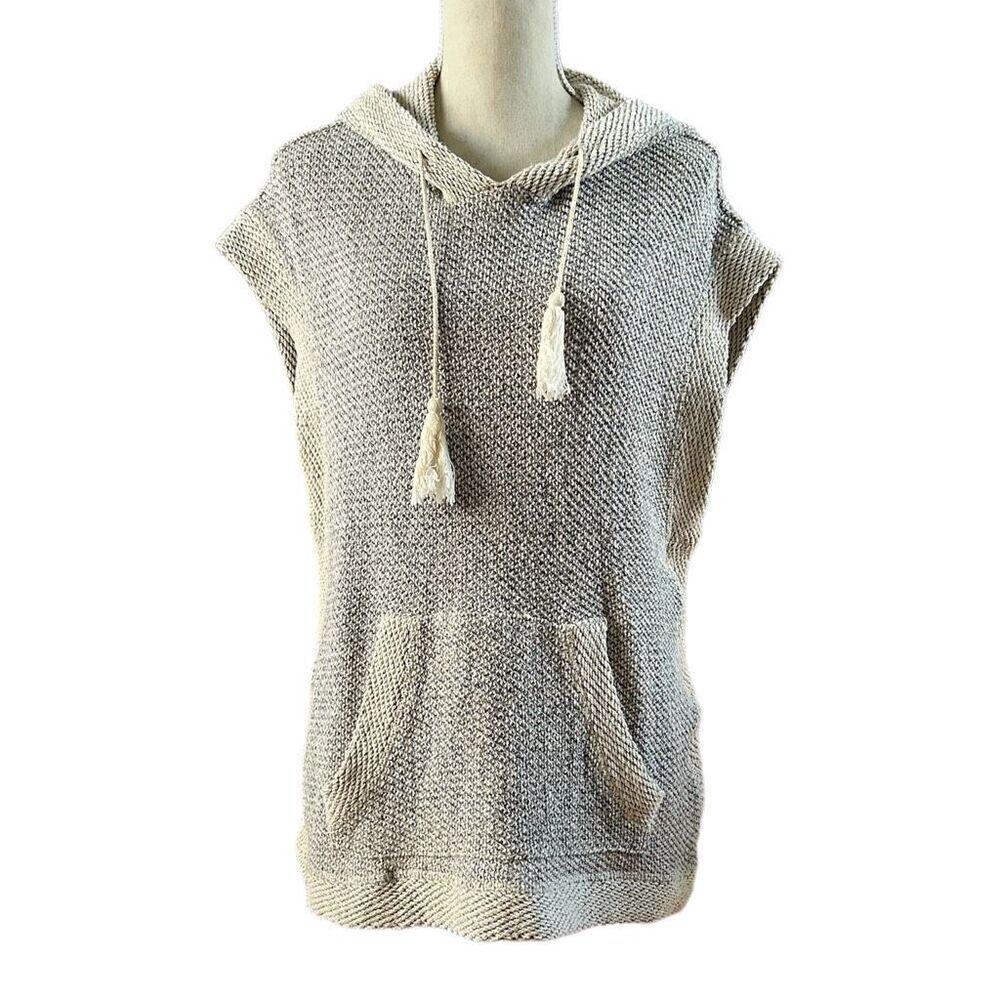 Michael Stars Gray Cream Knit Baja Sleeveless Hoodie XS